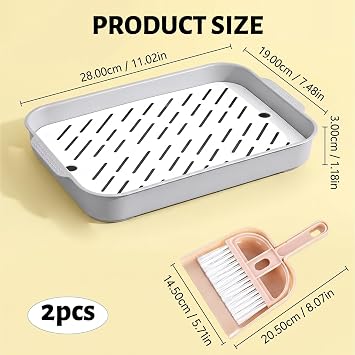 Rabbit Litter Tray Set, Includes Small Broom and Dustpan, Guinea Pig Litter Tray Corner Pan with Low Entry, Compact Rabbit Litter Box for Cages
