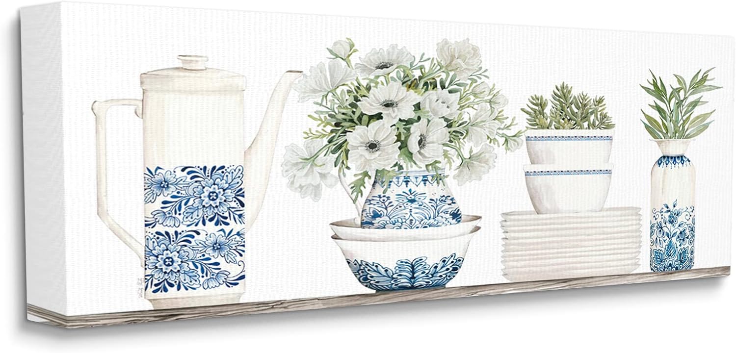 Stupell Industries 'Ornate Teapot Botanical Bouquets', Canvas Art, 40 x 17 Inches, Easy to Hang and Sturdy, Made in USA, by Cindy Jacobs