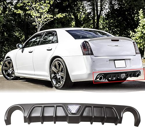NINTE Difusor trasero para Chrysler 300 SRT8 2012-2014 con luz LED real, aleta de tiburón PP negro mate borde inferior de parachoques inferior