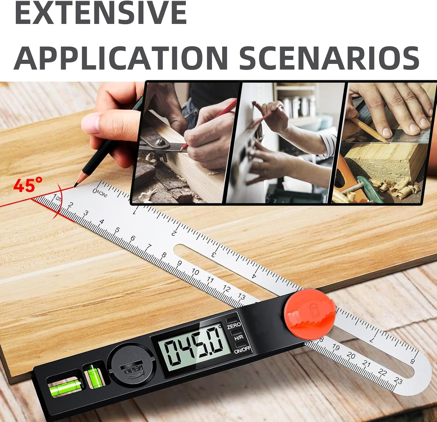 NORTOOLS Digital Angle Finder Protractor, Plastic Angle Finder 7inch/200mm 0-360 ° LCD Digital Protractor Ruler,±0.5° Accuracy Measuring Tool for Woodworking/DIY/Miter Saw (2 Batteries Included)
