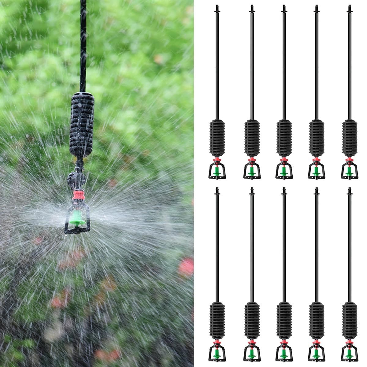 HASTHIP® Hanging Drip Irrigation Kit - Hanging Garden Sprayer - 60CM Rain Fall Sprinkler - 360° Rotary Sprinkler Automatic Irrigation Equipment - Plant Watering Spray for Greenhouses, Garden (10Pcs)