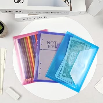 Anseal 24 Pack 5 x 7 Coupon Receipt Check Holder, Small Plastic Envelope with Hoop & Loop Closure, Stamp and Die Storage Pockets for Cutting Dies Stencil Stamp Crafts, 4 Colors