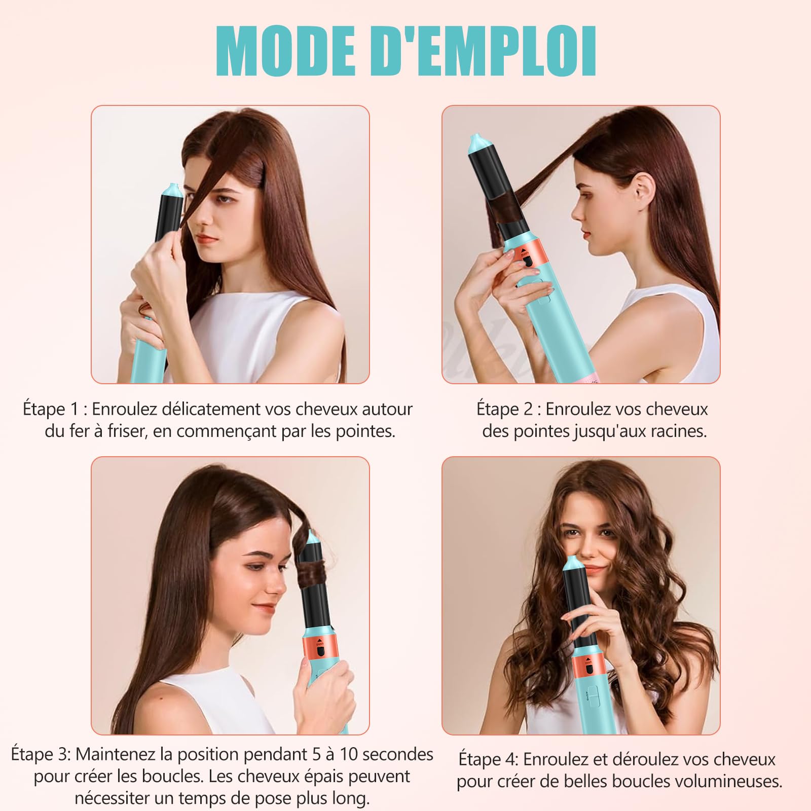Brosse Chauffante Brushing Multi-Usages, 1-Step Styler,Air brush 5 Set Avec Seche Cheveux,Brosse Soufflante Rotative Pour Cheveux,Brosse Soufflante Technologie CéRamique,SéCher, Boucler, Lisser (Bleu)
