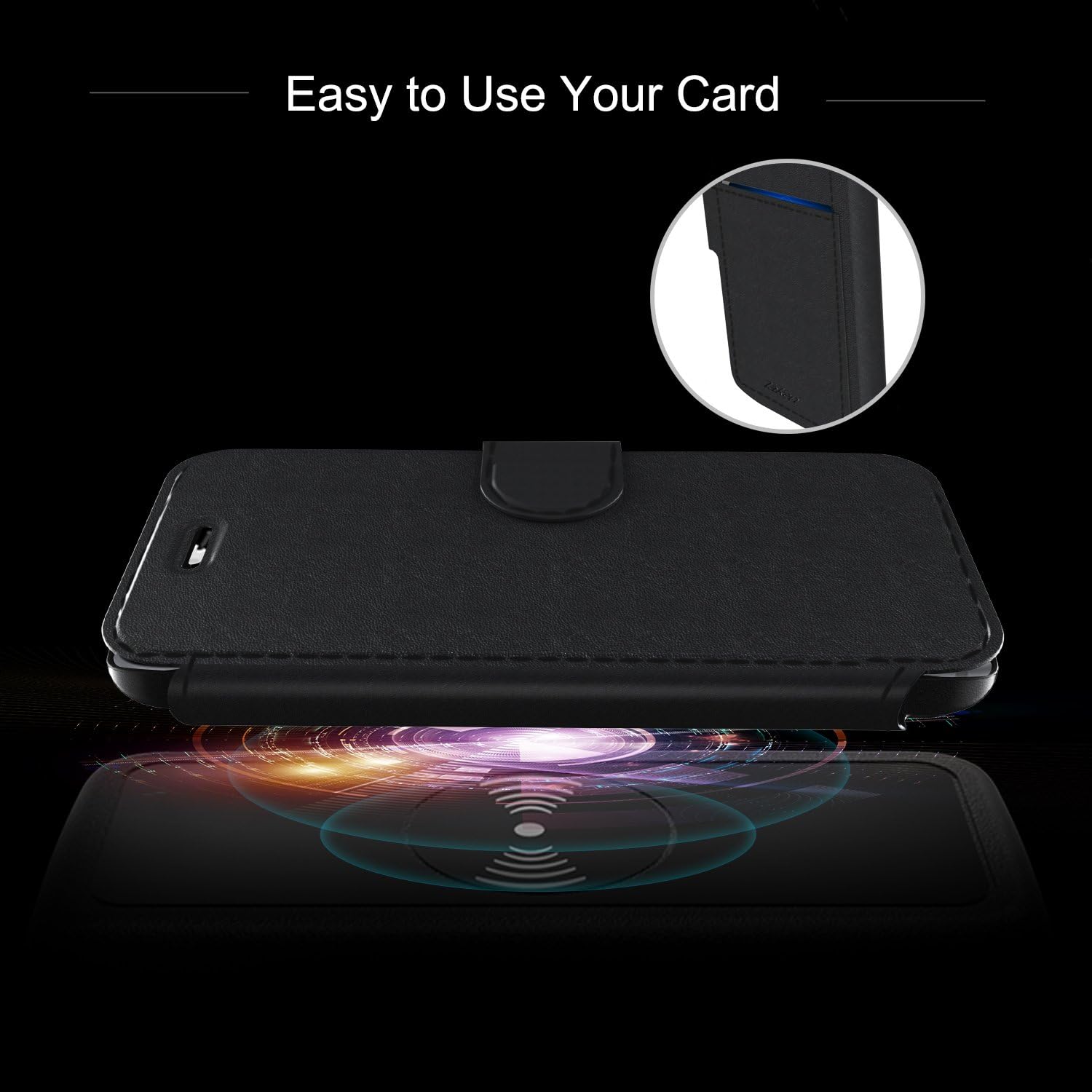 Taken iPhone 6/6S Plus Leather Wallet Case with Cards Slot and Metal Magnetic, Slim Fit and Heavy Duty, Plastic Flip Case/Cover with Rubber Edge, for Women, Men, Boys, Girls, 5.5 Inch (Black)