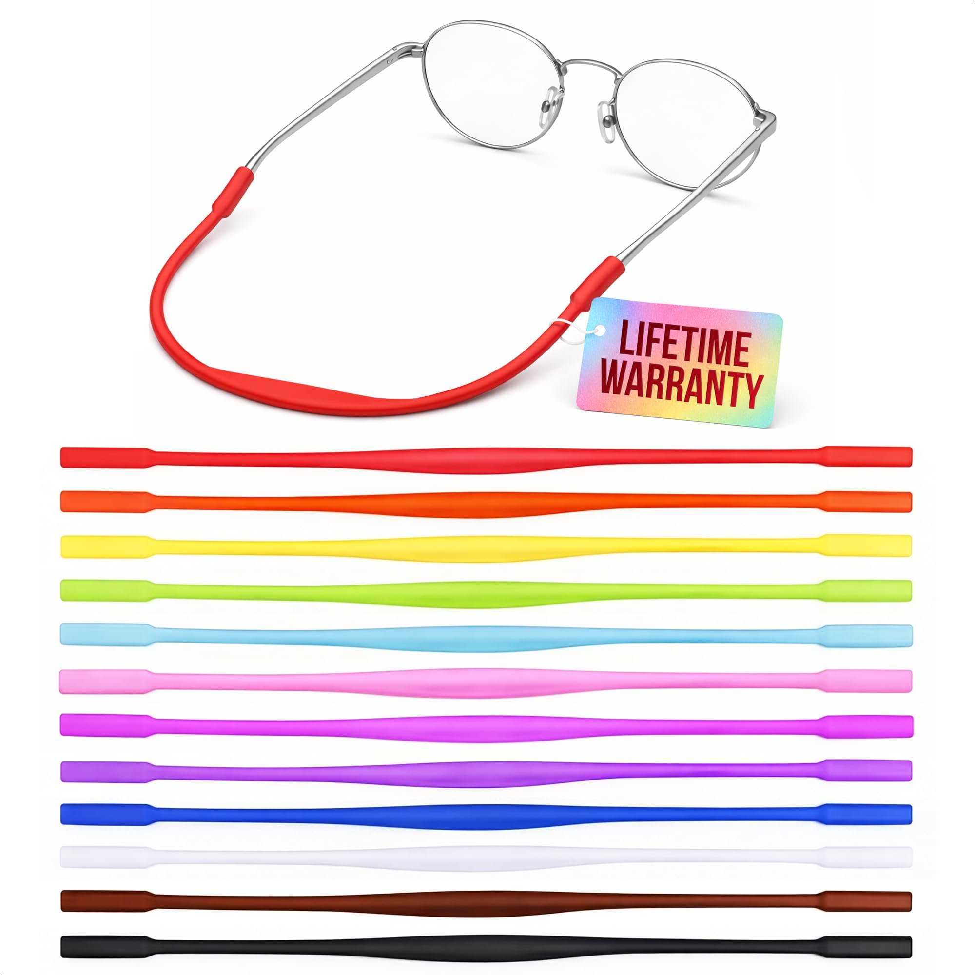12 Pack Silicone Glasses Strap – 7.8" Soft Adjustable Head Straps for Glasses, Comfortable Non-Slip Eyeglass Holder, Secure Fit – Elastic Sunglasses Strap for Outdoor Activities, Sports & Daily Wear