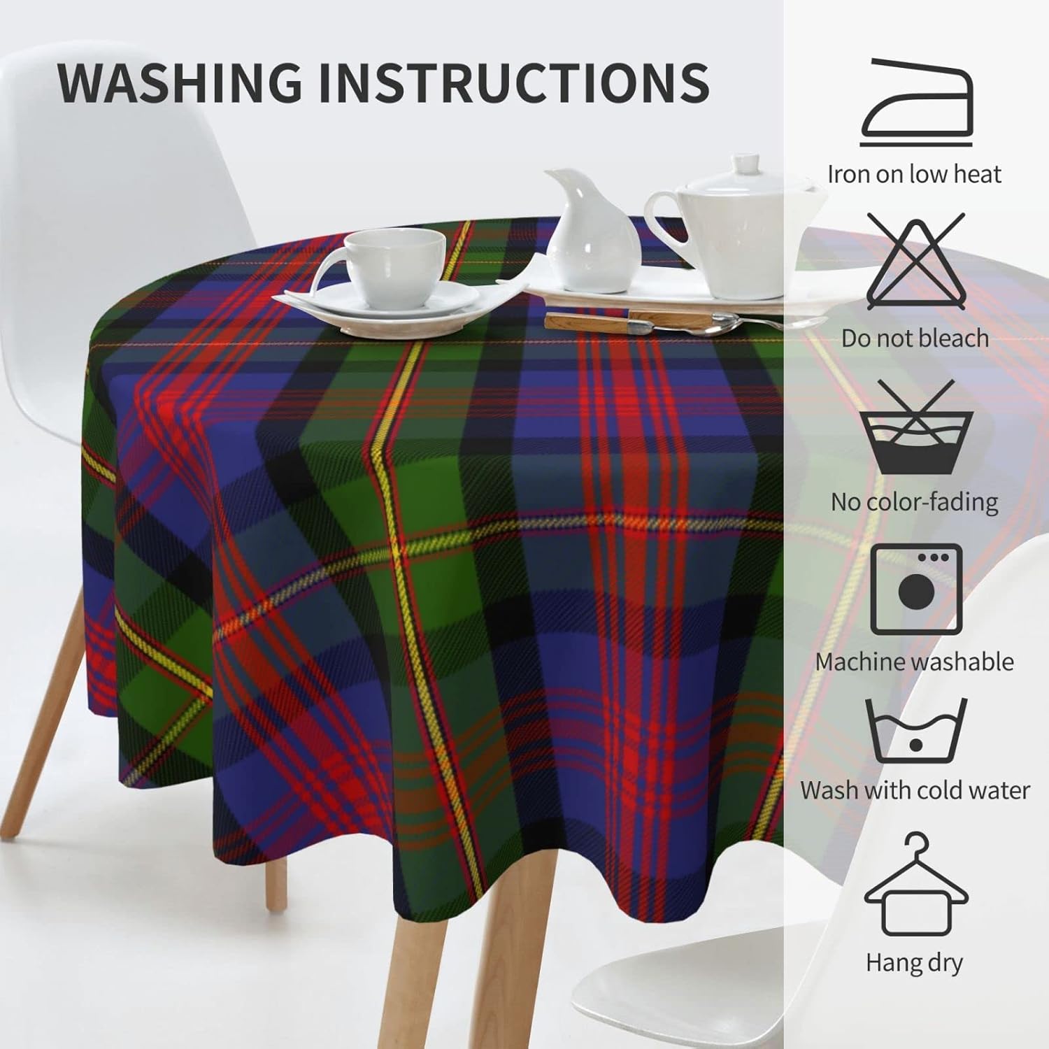 Tablecloth Round, Clan MacLennan Tartan Washable Table Cover for Farmhouse Kitchen Dining Picnic Party Indoor Outdoor Table Mats 60 inch