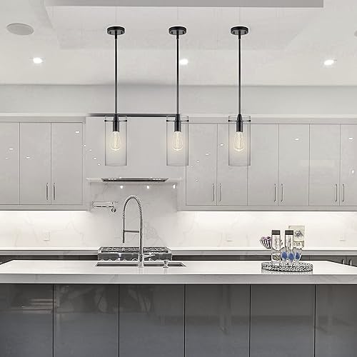 Miniatura 3 de Lámpara colgante de un solo foco Linea di Liara Effimero LL-P315-BLK, negra, con cilindro de vidrio transparente