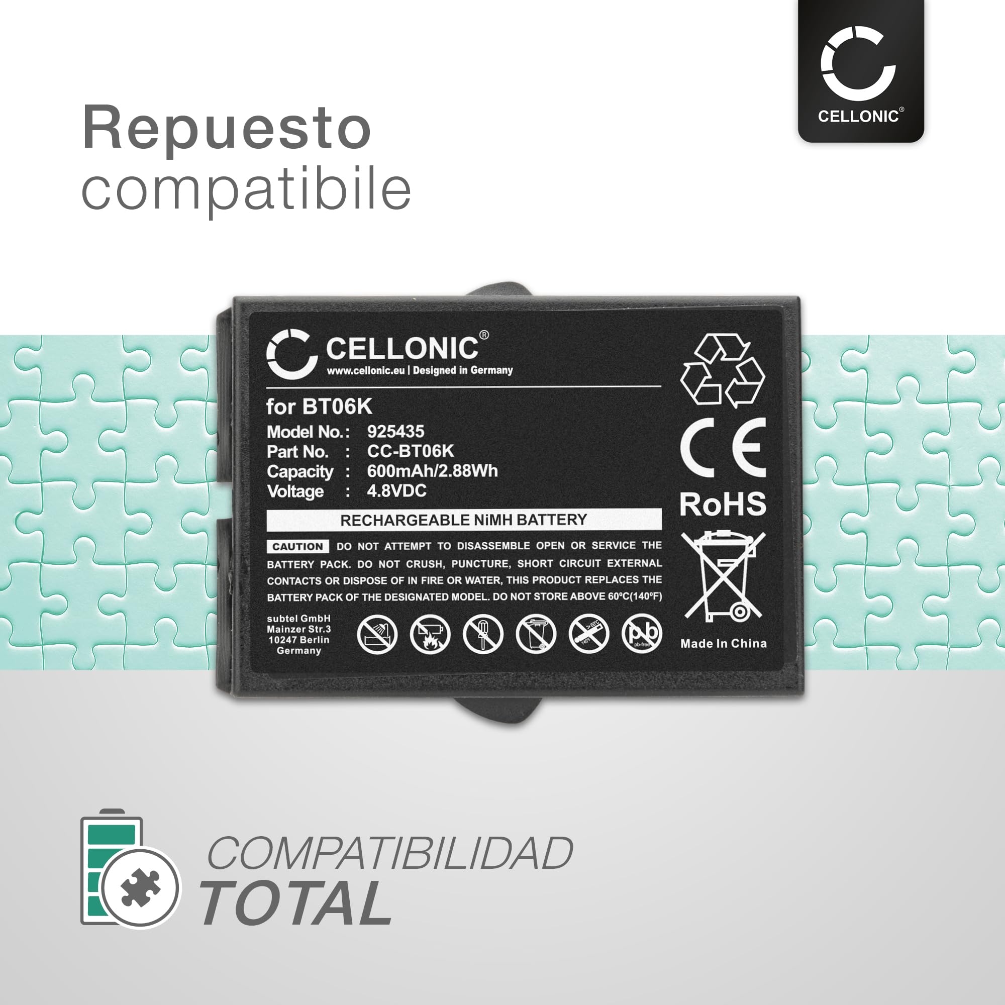 CELLONIC 2X Batería Compatible con Ikusi BT06K, TM70, 2303692, T71 | 2x, (600mAh-4.8V-NiMH), Control Remoto Batería, para Ikusi ATEX transmitters, RAD-TS, T70-1, RAD-TF transmitters, T70-2