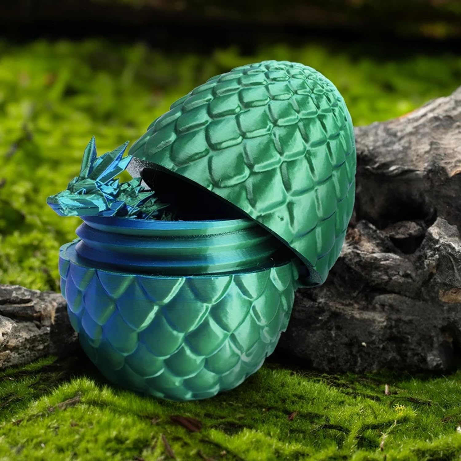 3D Printed Dragon Eggs with Dragon Inside – Fun Fidget Figurine Toys, Easter Basket Stuffers Surprise Mystery Crystal Printing Dragon Egg Adult Home Office Desk Decor Toy Gifts (Laser Blue&Green)