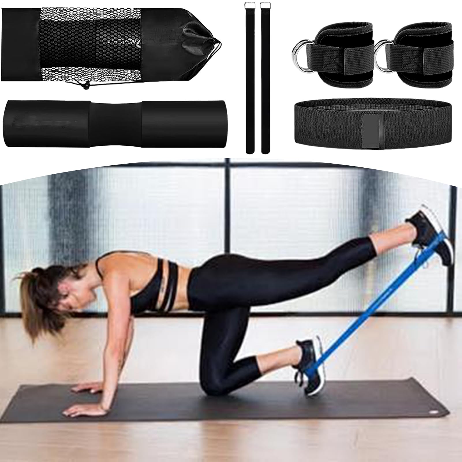 Barbell Pad Für Hüftstoß | Barbell Schulterpolster,Fitness Set Mit Widerstandsbändern Und Knöchelriemen Für Kniebeugen Curls Beintraining Zuhause Bankdrücken