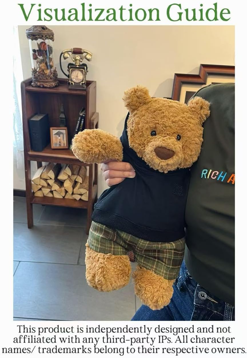 14-16"/36cm Teddy Bear Outfit, Large Bashful Bunny 14" Bumblybear 36cm Bartholomew Bear Black Hoodie & Plaid Shorts 2-Piece Set (NO Doll