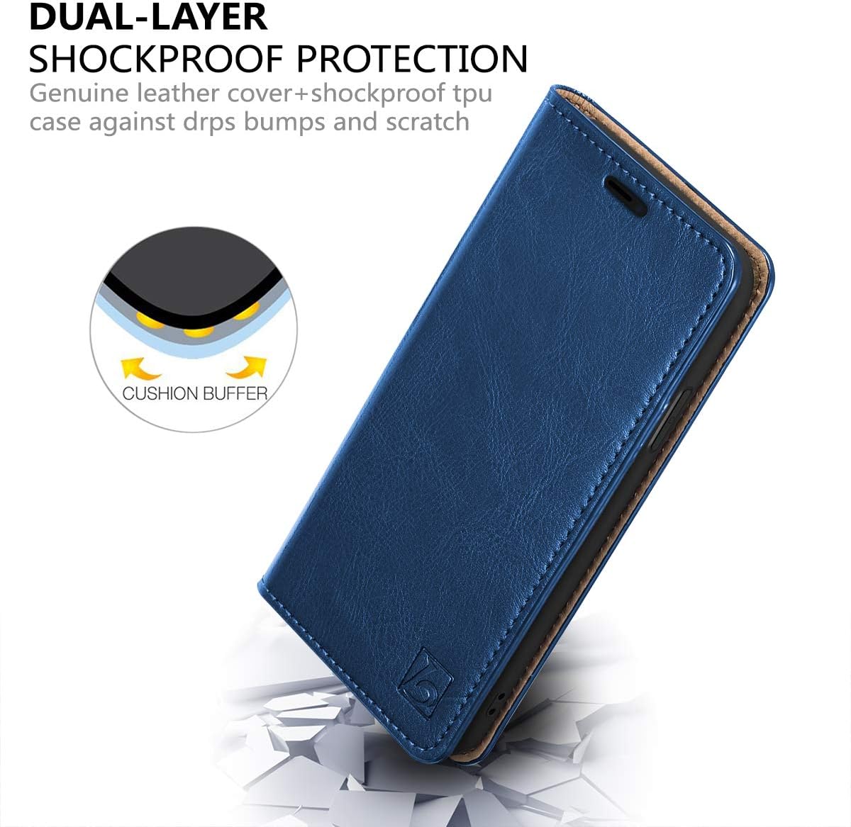 Belemay Compatible with iPhone 11 Pro Wallet Case, [Genuine Cowhide Leather Case] Folio Book Flip Cover Card Holder Slots, Kickstand, Cash Pockets (5.8-inch), Blue