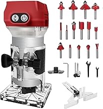 Router Tool Cordless Wood Palm Router Tool Compatible with Milwaukee 18V Battery,800W Brushless Handheld Palm Routers for Woodworking Hand Edge Trimmer with 15 PCS 1/4" Router Bits Set (No Battery)
