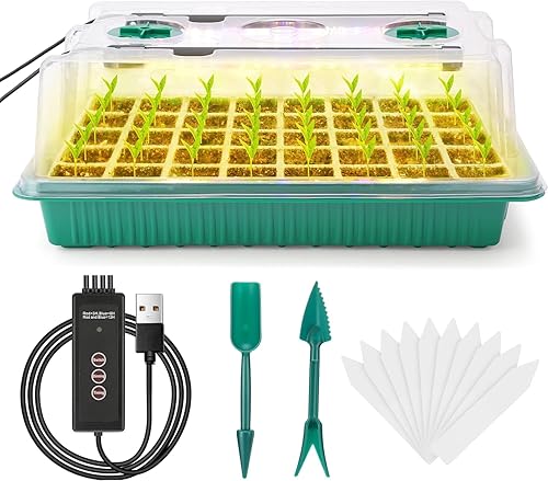Bandeja de inicio de semillas con luz de crecimiento, kit de inicio de semillas de 40 celdas, kit de bandejas de inicio de plántulas con cúpulas de