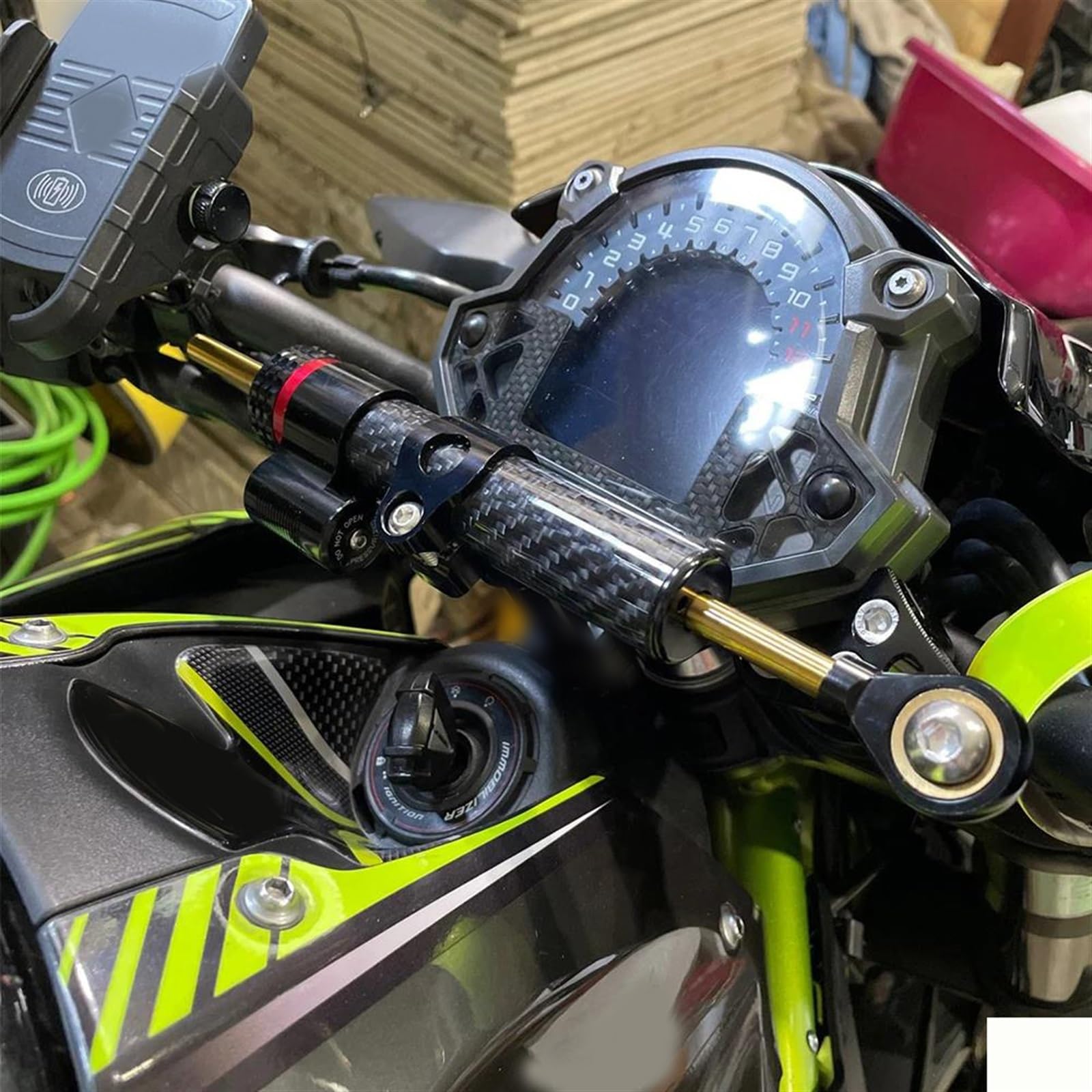 Motorrad Fiber Carbon Lenkungsdämpfer Stabilisator Halterung Montagesatz Für Kawasaki Z1000 2003 2004 2005 2006 2007 2008 2009