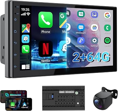 Haudio 7 Inch Double DIN Car Stereo with Wireless Apple CarPlay Android Auto, Android 13 Car Radio, 2GB+64GB, 720P AHD Backup Camera, GPS, WiFi, Bluetooth, IPS Touchscreen, FM AM RDS