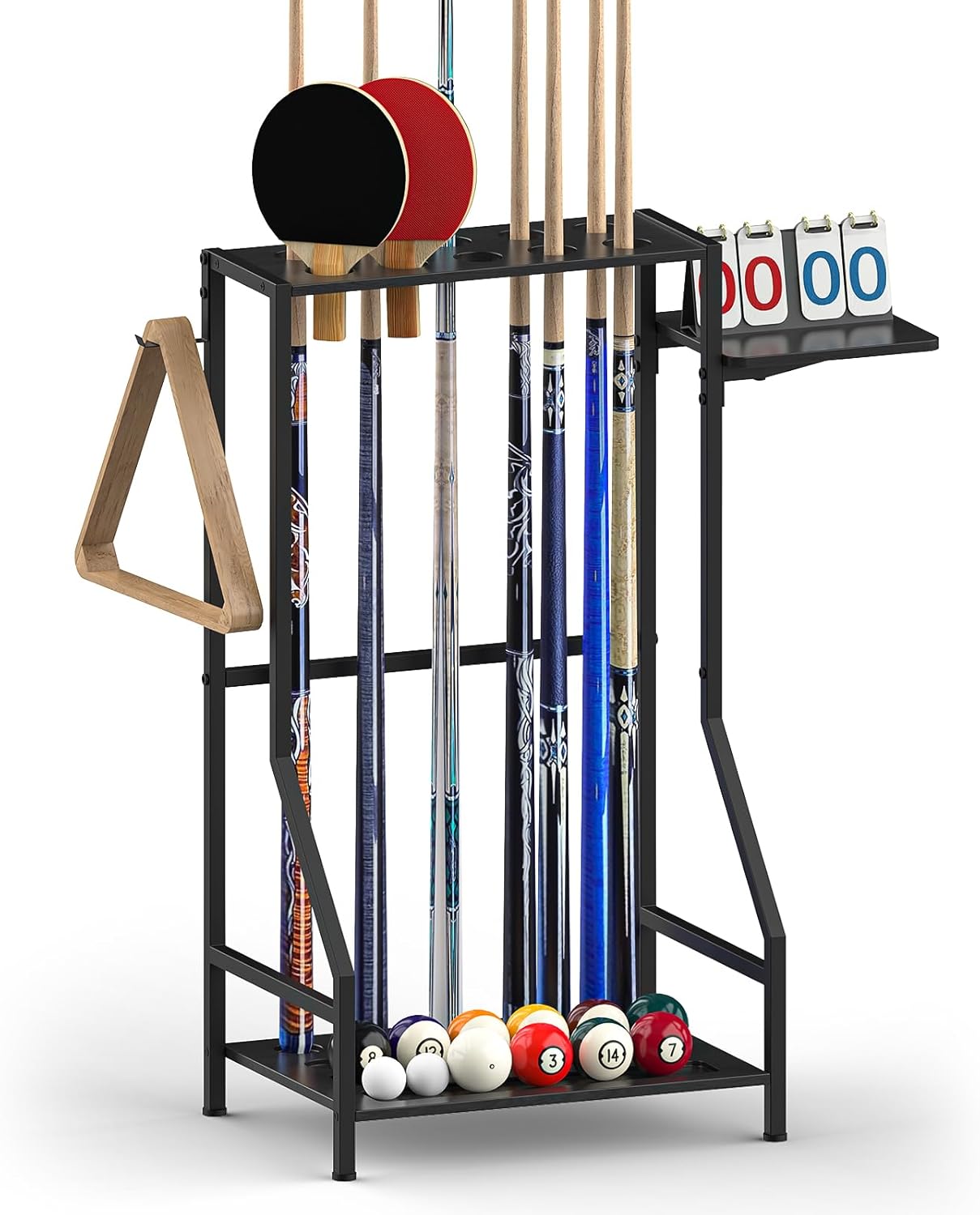 YBING Pool Stick Holder - Pool Stick Stand for 10 Sticks, Pool Stick Rack, Floor Cue Stick Holder, Billiard Cue Rack, Pool Table Accessories, Bamboo Black