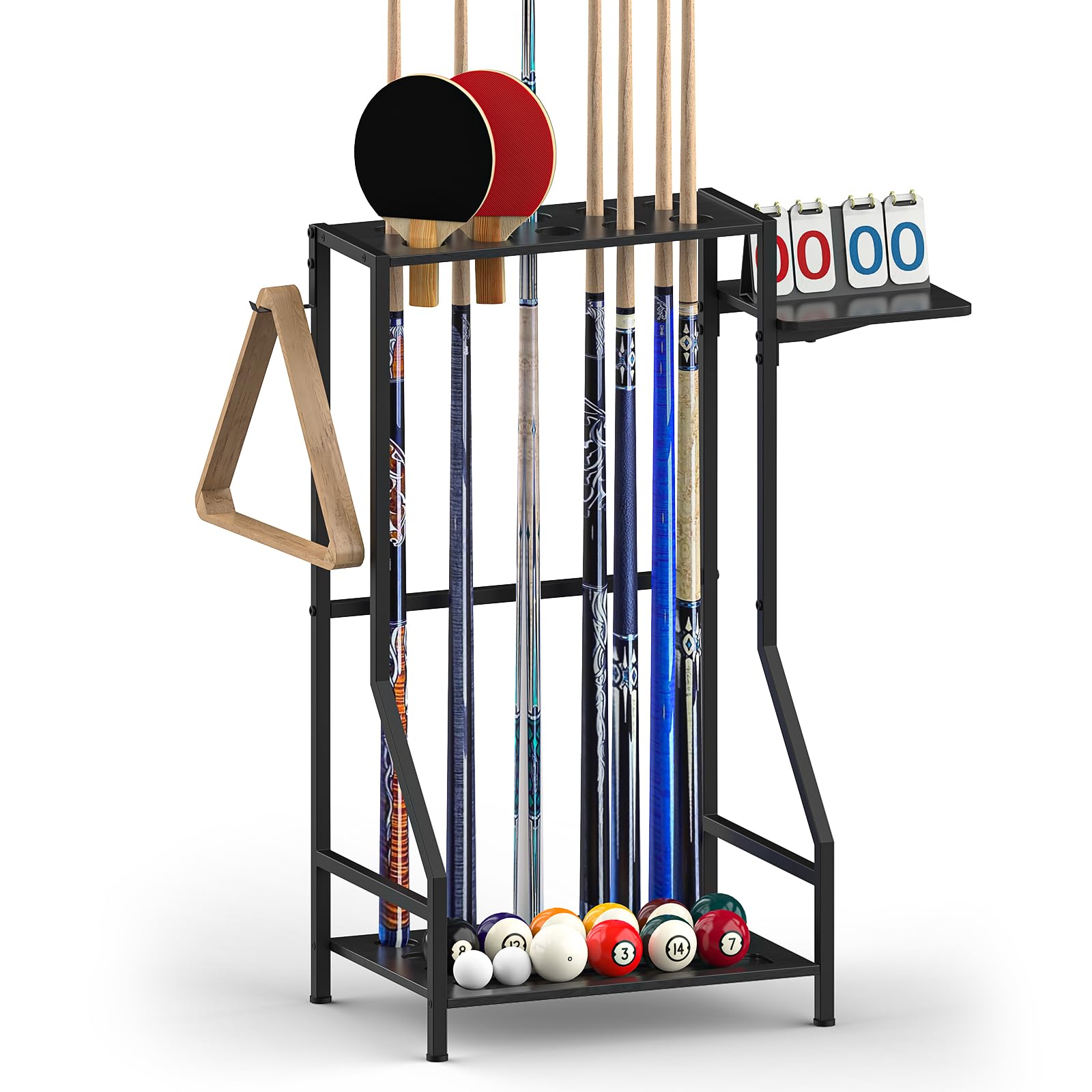 YBING Pool Stick Halter - Bambus Bodenständer Pool Queue Rack für 10 Sticks Pool Tisch Zubehör Billard Queue Stick hält Schwarz