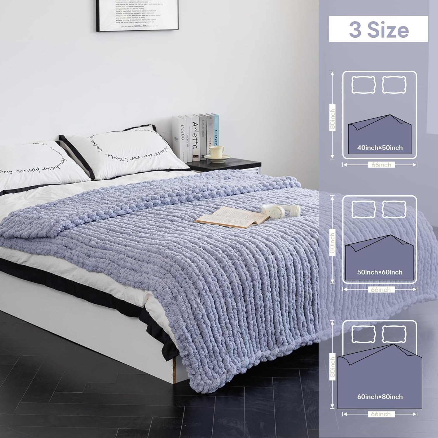 Chunky Knit Blanket - Luxury Soft Cozy 60 * 80 Throw Blanket,100% Woven Blanket Rope Knot Throw Blanket for Couch, Sofa, Home Decor, Gift - Machine Washable (Grey, 60 * 80) - Image 4