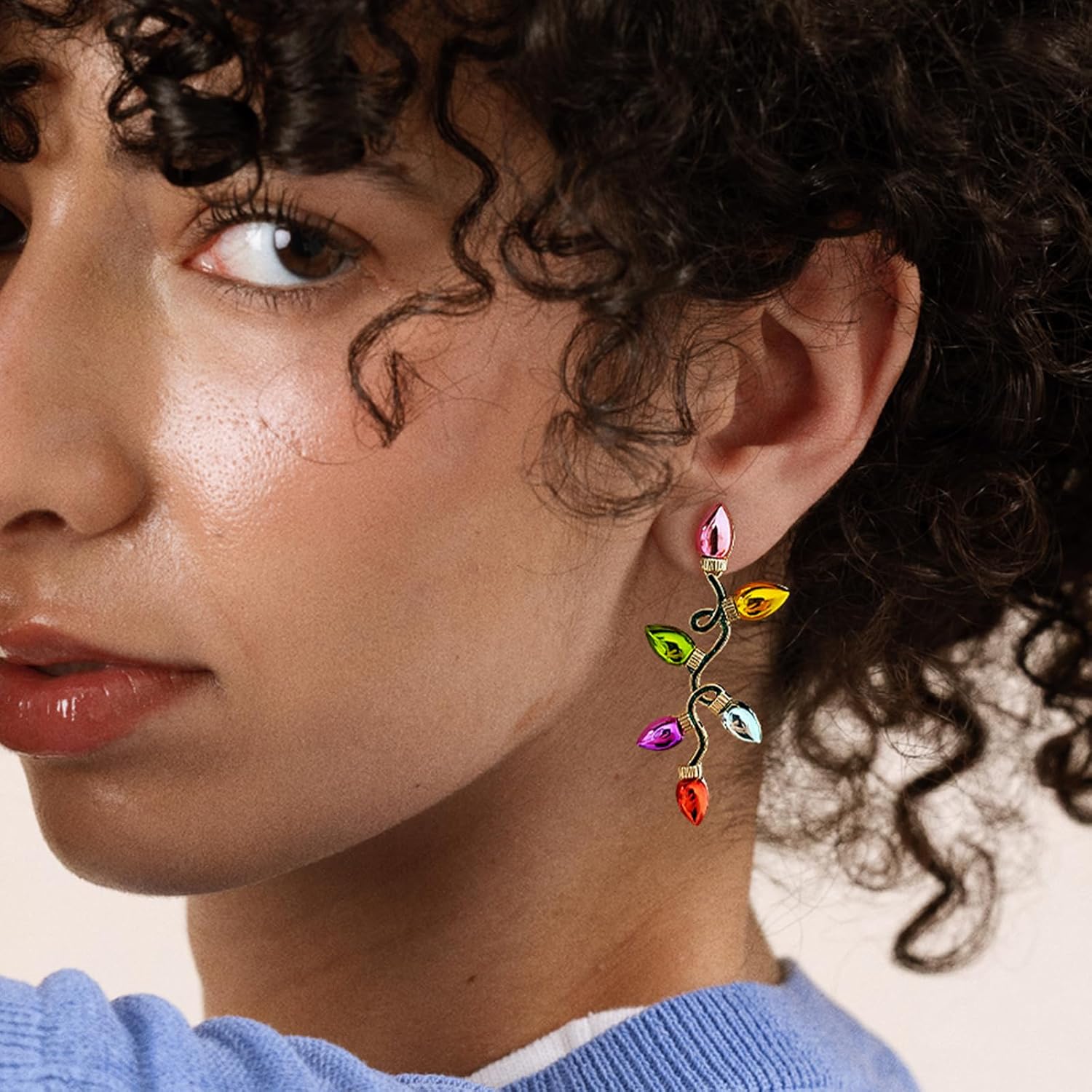 Christmas Light Earrings Studs for Women Delicate Colorful Light Dangle Earrings Hypoallergenic Cute Drop Earrings for Holiday Party Jewelry Gift - Image 3