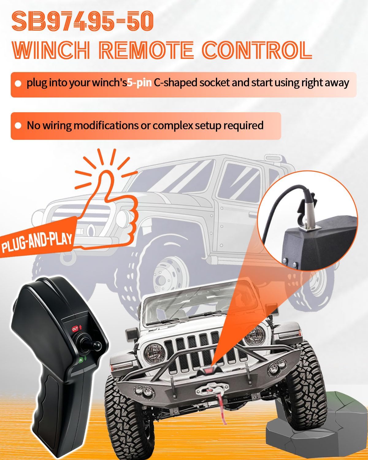 SB97495-50 Winch Remote Control Fits for Smittybilt XRC Gen2 Series XRC9.5 XRC12 XRC15.5 XRC17.5 Winches, X2O Gen 2 Series X2O10 X2O12 X2O15.5 X2O17.5 Winches Replaces 97495-50