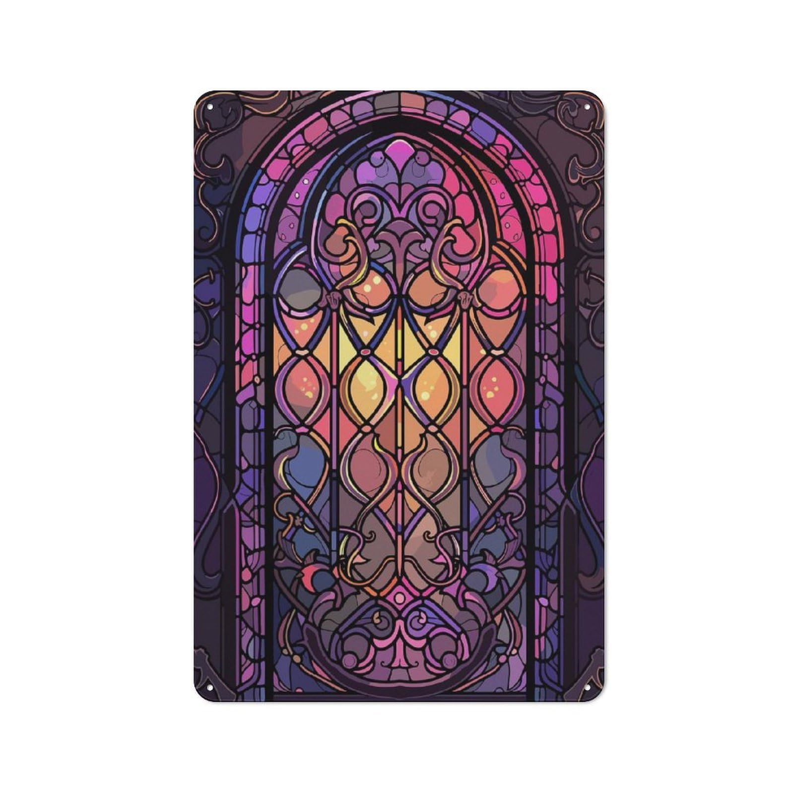 Junmoney Style-10 Tin Wall Plaque 30X20cm With Gothic Stained Glass Window For Hallway Wall, A Decorative Metal Sign For Hallways And Entrance Areas