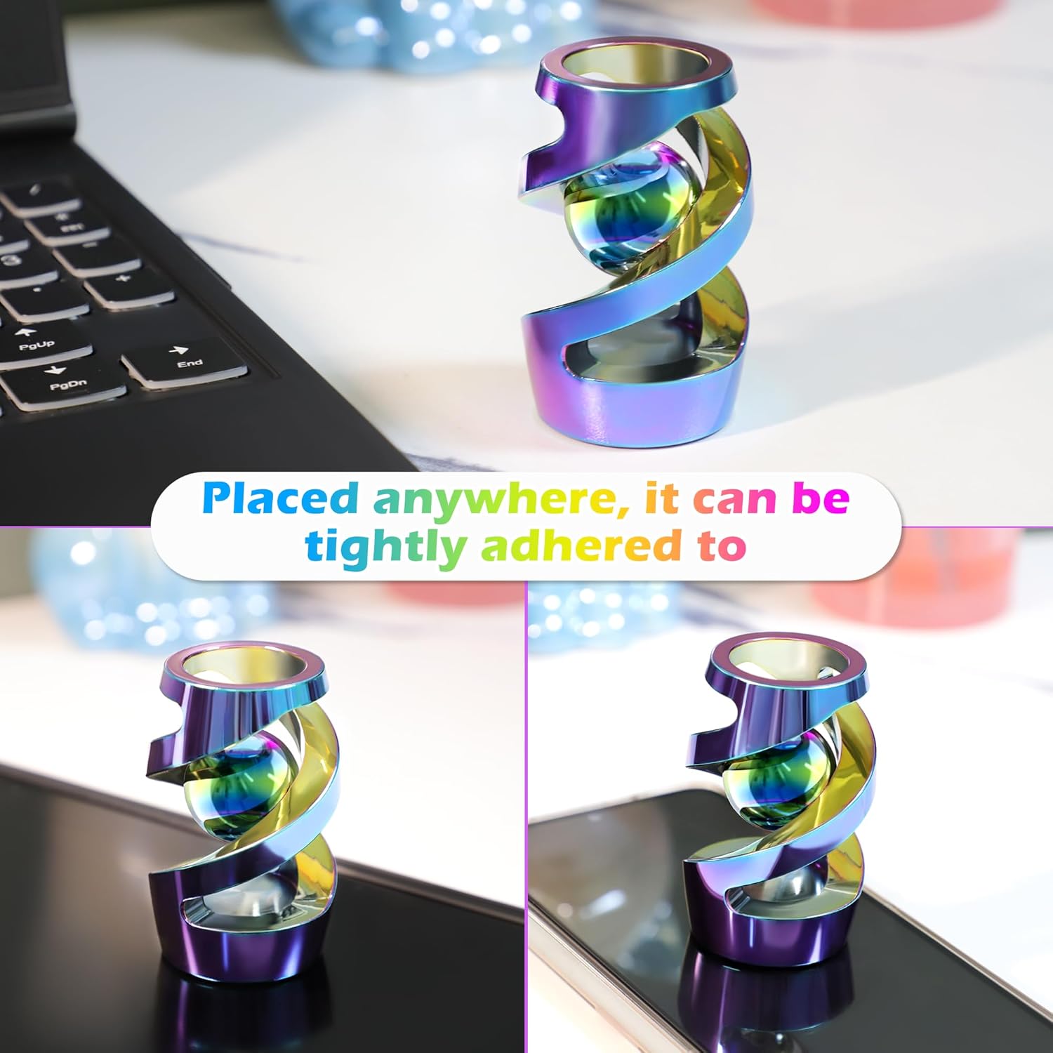 Kinetic Spinning Desk Toy, Kinetic Desk Toy Ball, Metal Desk Fidget for Office for Adults (Rainbow)