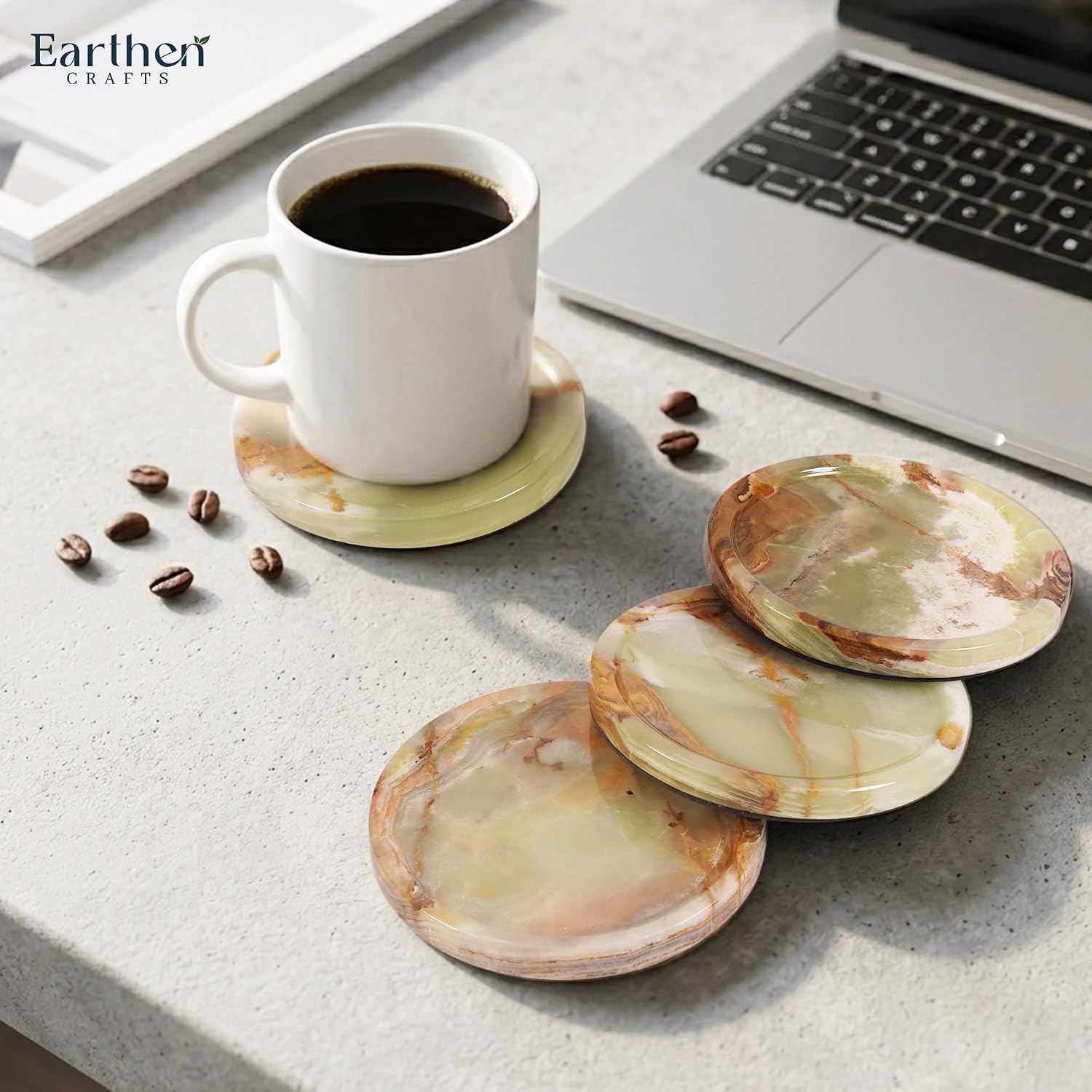 Earthen Crafts Marble Green Onyx Coasters Set of 4 for Drinks image 4