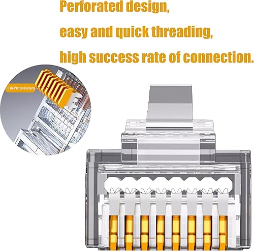 Miniatura 4 de Kit de herramientas de crimpado RJ45, kit de crimpadora Ethernet para Cat5 Cat5e Cat6, herramienta de crimpado RJ45 con 50 conectores, 50 cubiertas,
