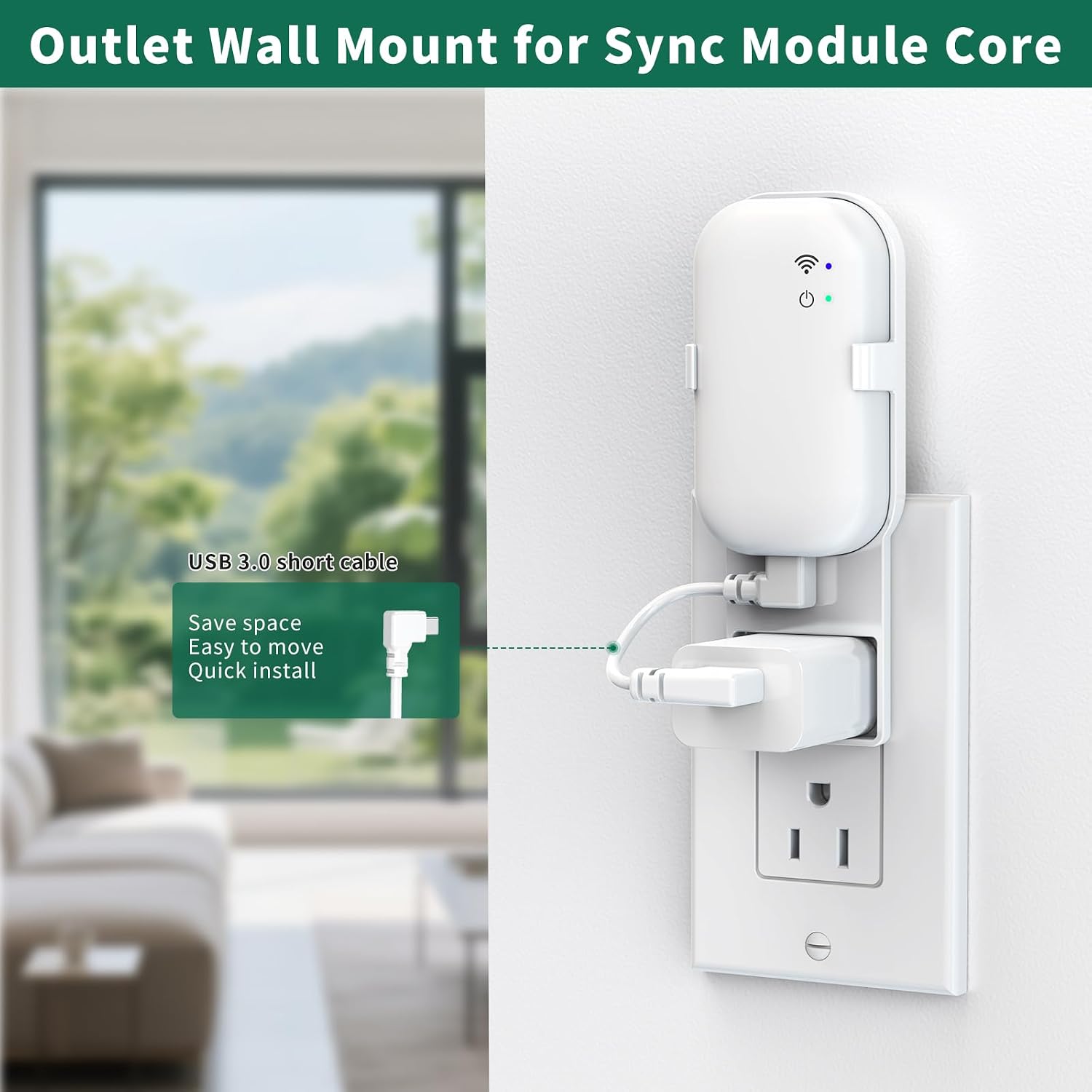 Outlet Wall Mount Compatible with Blink Sync Module Core, Space Saving, No Messy Wires, Wall Mount Bracket for All-new Blink Indoor or Outdoor Camera,with Short Cable(1Pack)
