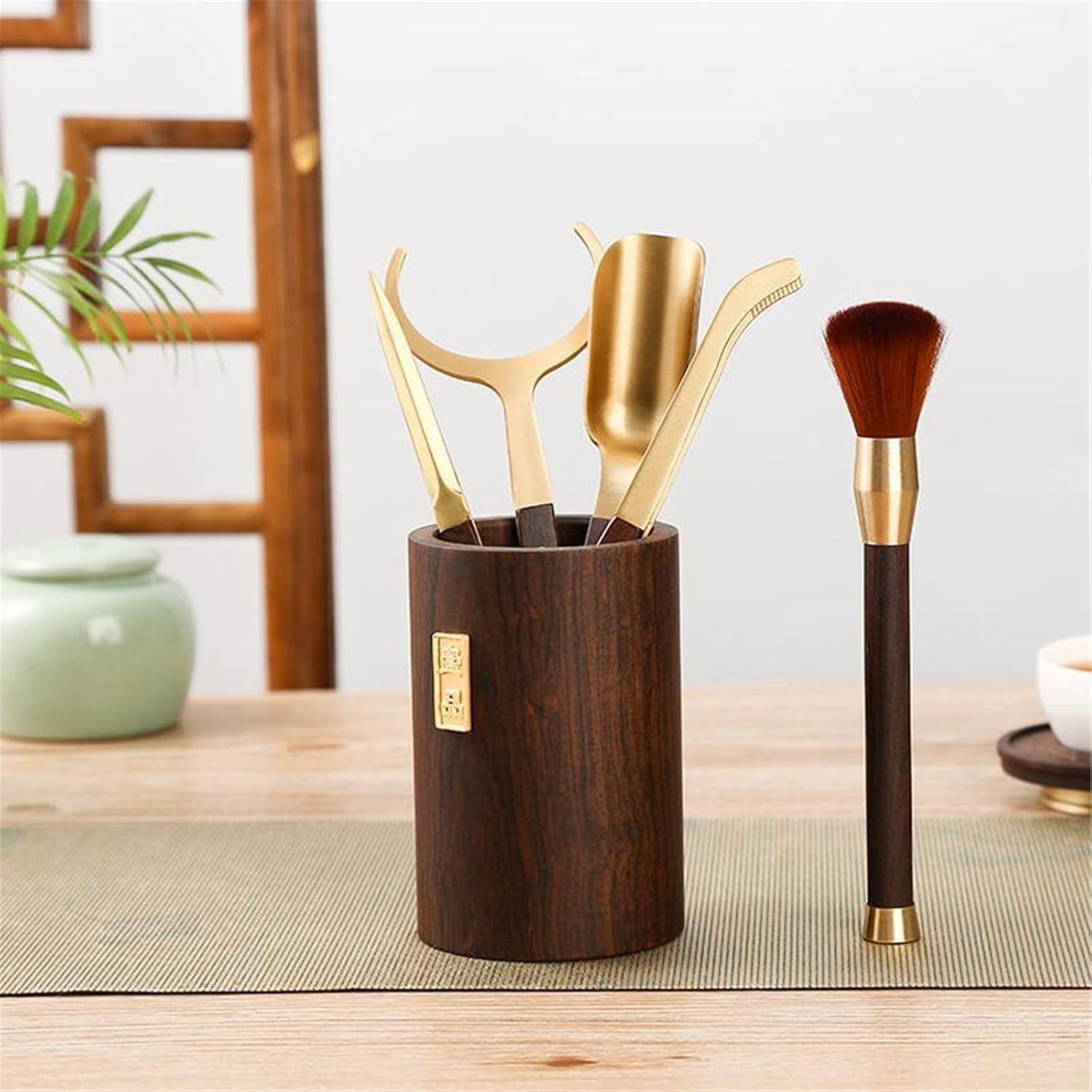 Brass ebony Kung Fu tea set accessories set tea spoon pot pen tea ceremony tea knife tea making tools-Color1
