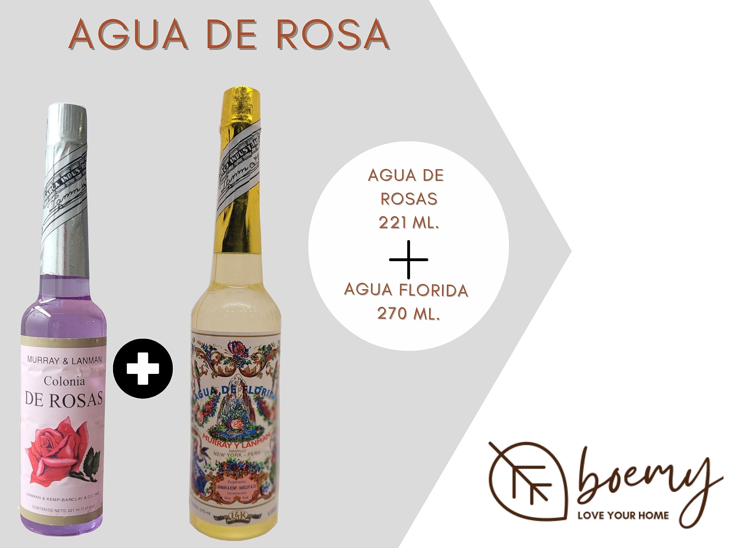 Pack de 1 Agua de Rosas + 1 Agua Florida Peruana | Set de Fragancias de Agua de Rosas y Florida del Perú cada una de 221 ml y 270 ml | Experiencia Aromática Doble