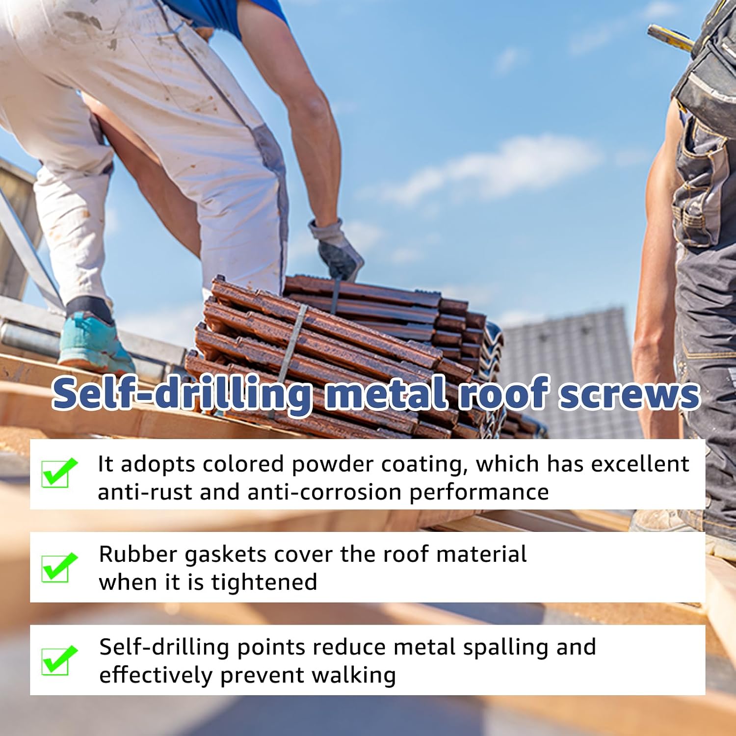 Metal Roofing Screws 300PCS #10 x 1-1/2 inch, Hex Head Sheet Metal Roof Screw with EPDM Washer Replacement for Corrugated Roofing