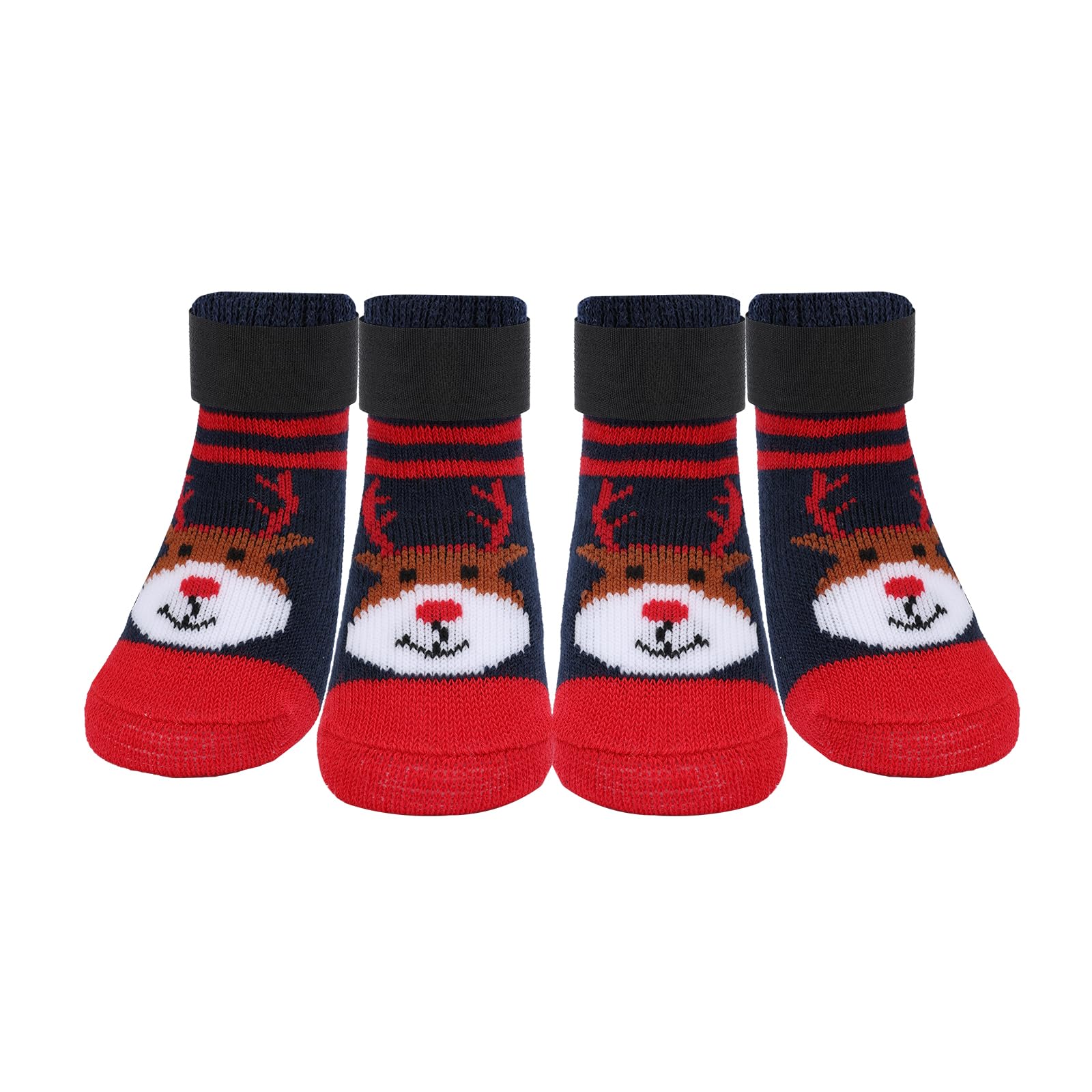 PETLOFT 4 Pieces Anti-Slip Dog Socks, Adorable Funny Christmas Dog Grip Socks with Adjustable Velcro Straps, Stop Licking Paws and Prevent Scratching, Red Reindeer, L (1.38" W x 3.54" L)
