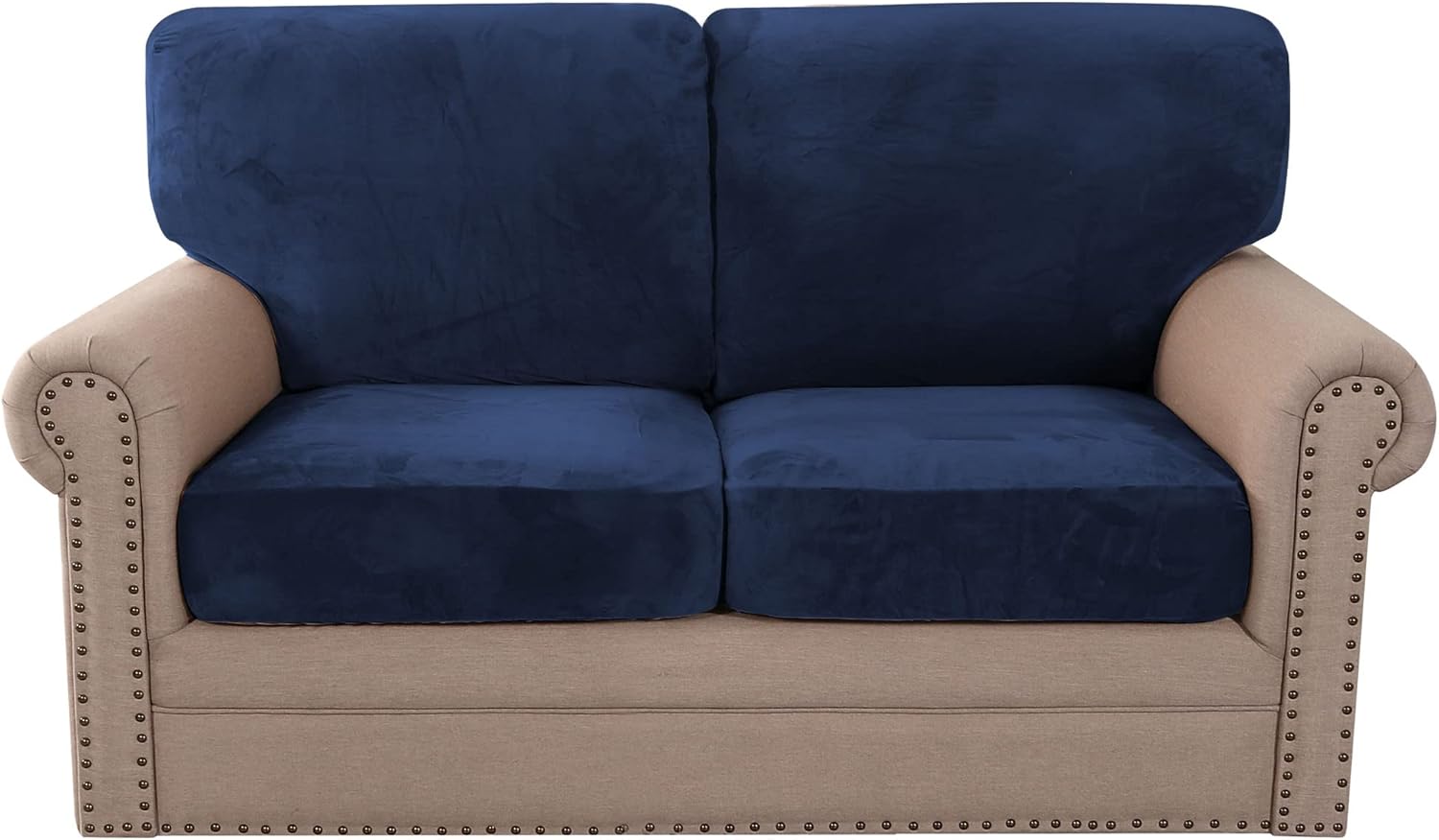 6 Pieces Soft Velvet Couch Covers for 3 Cushion Covers and 3 Backrest Covers Stretch Sofa Couch Cover for Dogs Pet, Machine Washable (Sofa, Navy)