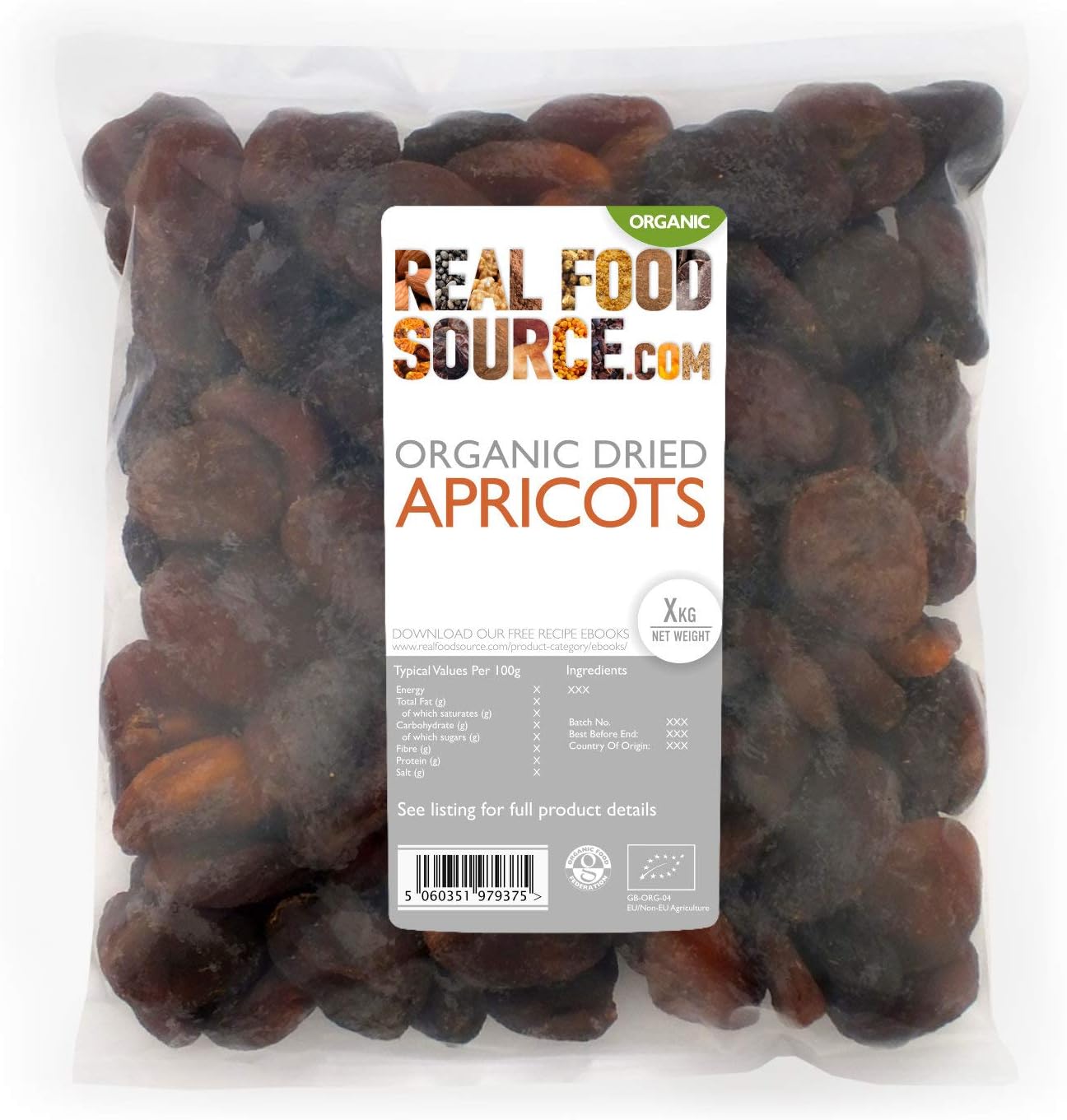 RealFoodSource Certified Organic Dried Apricots (Unsulphured) 1KG