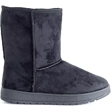sole london Womens Winter Fur Lined Snugg Hug Grip Sole Mid Calf Warm Boots Ladies Cosy Slip On Winter Shoes Size 3-8