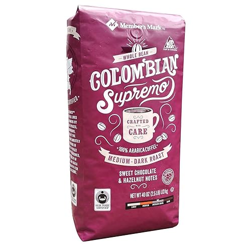 Member's Mark café Supremo de comercio justo certificado Colombiano, grano entero (40 oz.) x2