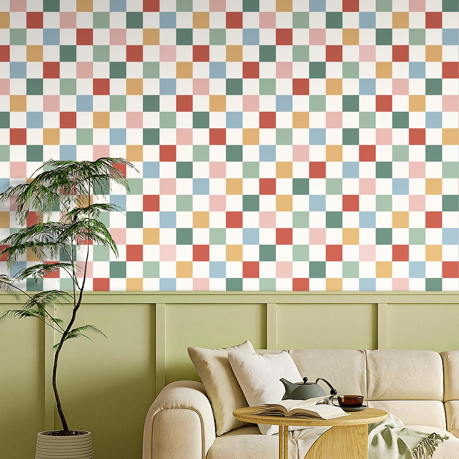 ReWallpaper Papel pintado geométrico vintage a cuadros de 17.5 x 23 pies