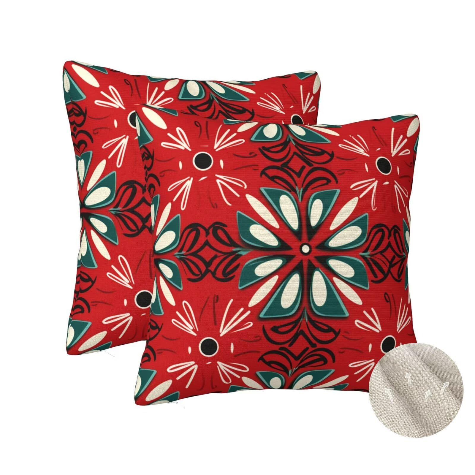Housses de coussin rouge 60x60 cm lot de 2 taies d'oreiller carrées en style marocain pour canapé salon