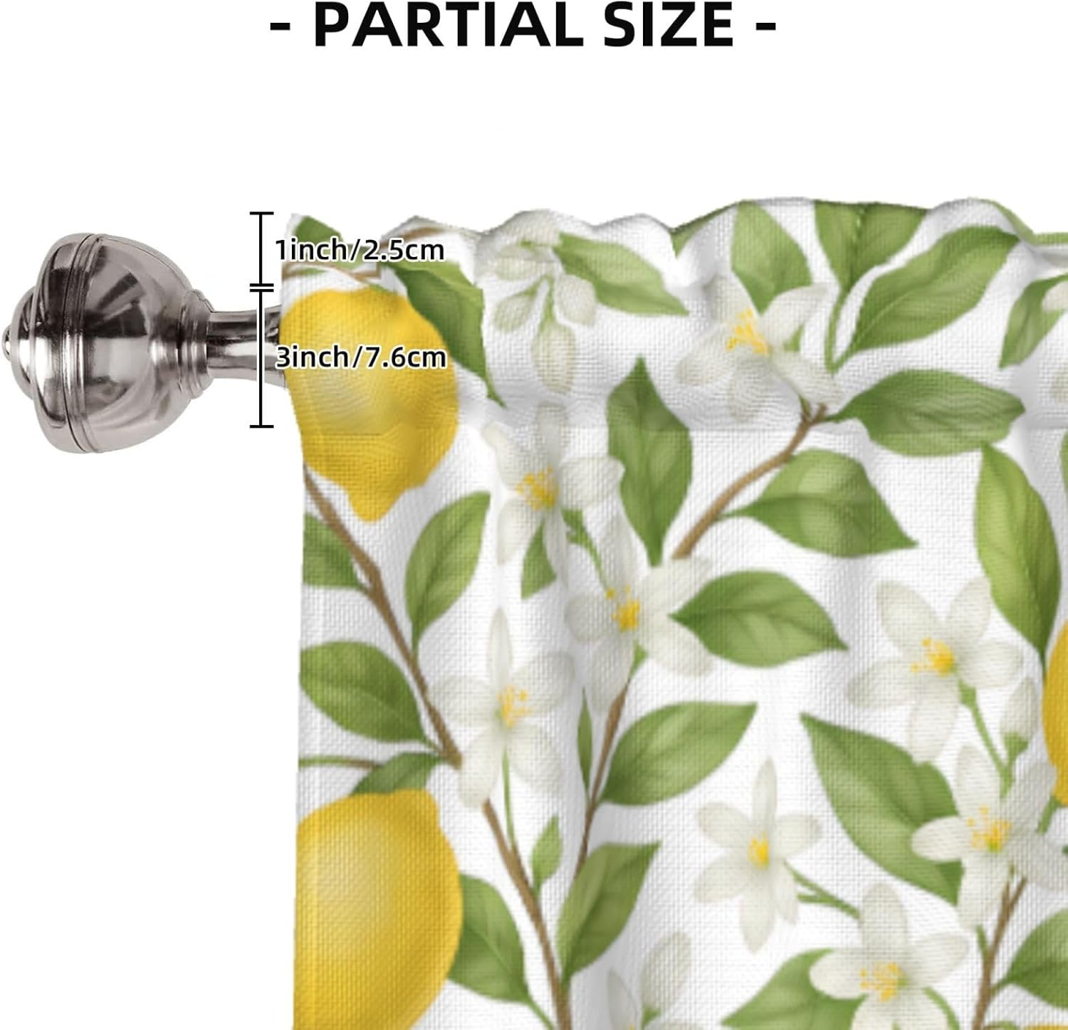 Valance for Windows Yellow Lemon Kitchen Curtains Valances Rod Pocket Watercolor Floral Green Leaf Window Treatment Short Topper Curtains 1 Panel, 54x18inch