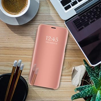 Samsung Galaxy S25 Ultra対応 ケース フリップレザーカバー クリア Sビュー ミラー 耐衝撃カバー キックスタンド付き 傷防止 保護電話ケースカバー Samsung S25 Ultra 5G用ローズゴールド