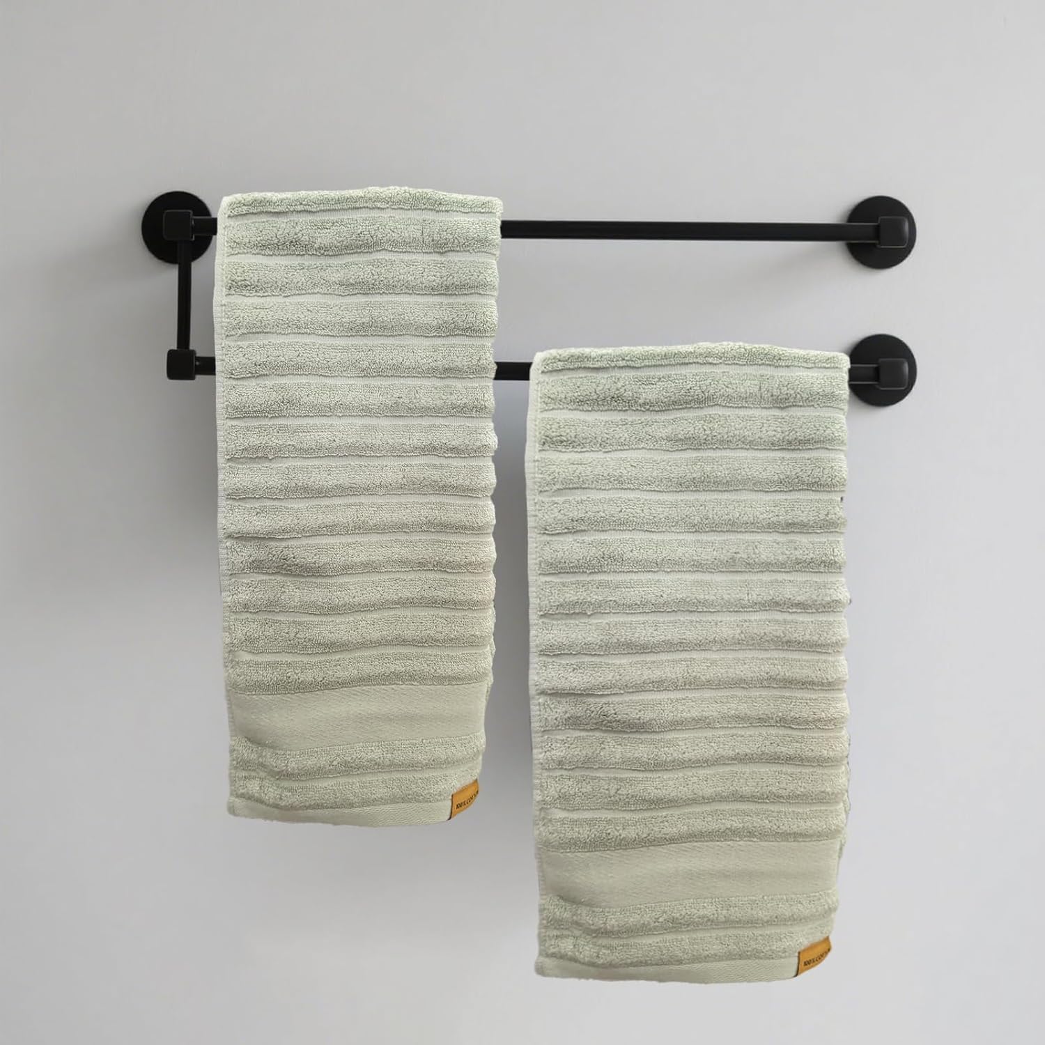 USTIDE 2-Pack Green Ribbed Striped Hand Towels - Premium Spa & Hotel Quality Bath Towels, Soft Quick-Drying 100% Cotton, 13x29 Inches for Bathroom, Kitchen, Guest Room