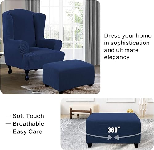 Vista 300 de H.VERSAILTEX Funda otomana elástica, funda otomana redonda, cubierta de almacenamiento otomana, funda protectora de muebles para reposapiés, ajuste