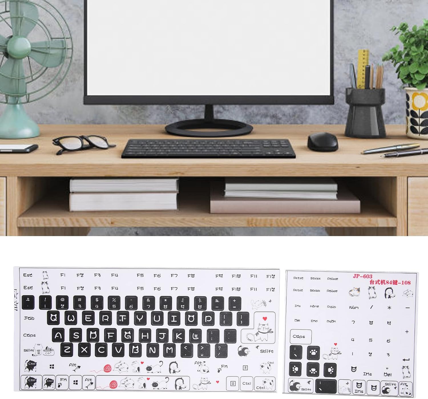 Sanpyl Computer Keyboard Stickers, PVC Clear Frosted Pattern Decorative DIY Cute Keycaps Stickers Universal for Desktop 84 to 108 Keys Keyboard