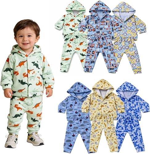 Kit 6 Peças Conjuntos Soft Bebê Menino com Touca – P ao 3 Anos Conjunto Inverno Premium Infantil Roupa de Inverno Bebê Masculino