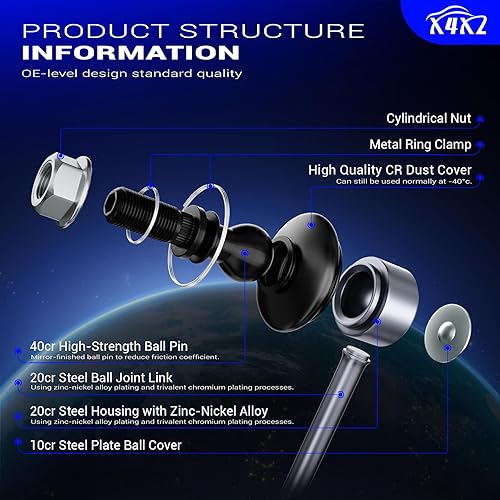 Miniatura 4 de K80230 Enlace de barra estabilizadora delantera de aleación de zinc-níquel para Pontiac Vibe 2003-2010 Scion Tc 2005-2010 Toyota Corolla