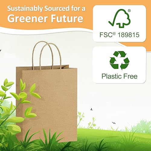 Vista 6 de BagDream 25 bolsas de regalo marrones de 8 x 4.25 x 10.5 pulgadas, papel kraft para regalos, compras al por menor de mercancías de comestibles