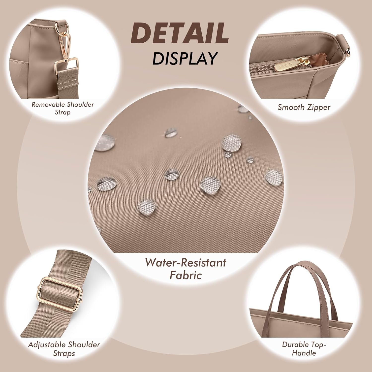 Laptop Tote Bag 15.6 Inch, Computer Shoulder Bag Large Work Tote Bag for Women, Laptop Carrying Case Stylish Handbag for Business Travel (Champagne) - Image 5