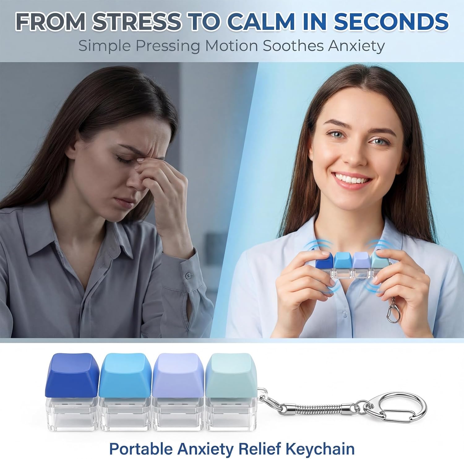 Qianyu 2 Pcs Keyboard Fidget Toy Silent and Loud Keyboard Fidget Keychain Fidgets Clicker Keychain Keyboards Fidgets Clicker Cube Mechanical Key Button Clickers for Adults Office Home